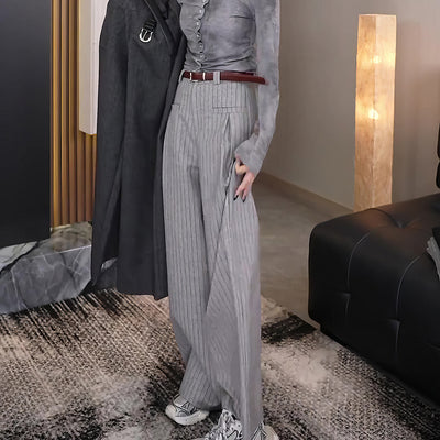Pantalones de Lana con Diseño de Rayas Grises - Image 5