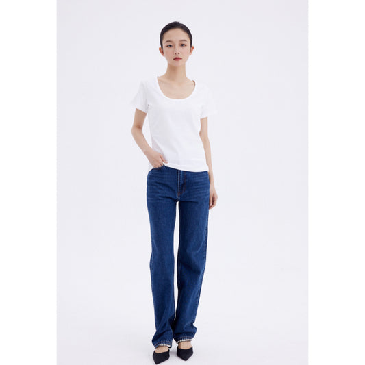 Jeans Rectos Azul Oscuro para Mujer - Estilo Simple y Versátil - Image 2