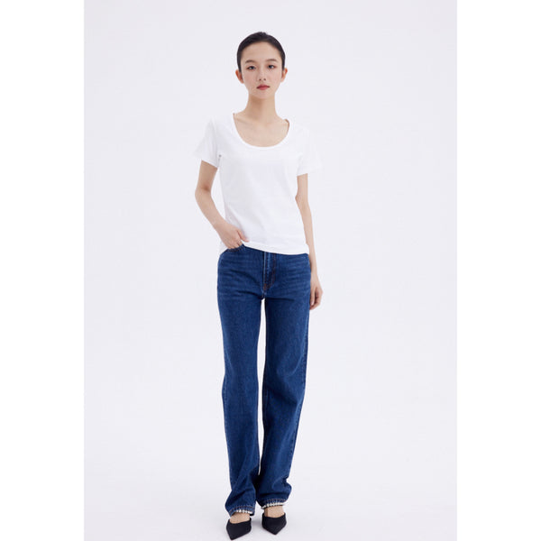 Jeans Rectos Azul Oscuro para Mujer - Estilo Simple y Versátil