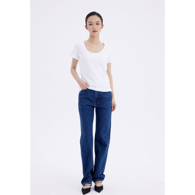Jeans Rectos Azul Oscuro para Mujer - Estilo Simple y Versátil - Image 2