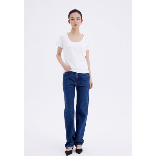 Jeans Rectos Azul Oscuro para Mujer - Estilo Simple y Versátil - Image 2
