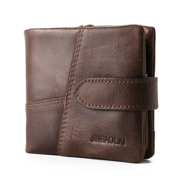 Billetera Corta de Cuero Genuino para Hombre con Cierre y Hebilla Vintage