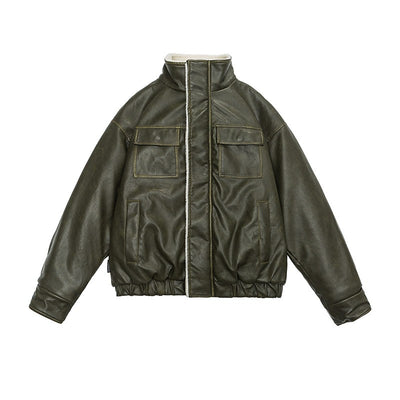 Chaqueta Retro Americana de Cuero y Pelaje - Image 3