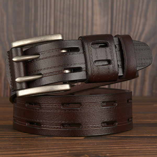 Cinturón de Cuero para Hombre con Hebilla Doble Pasador - Estilo Casual y Jeans