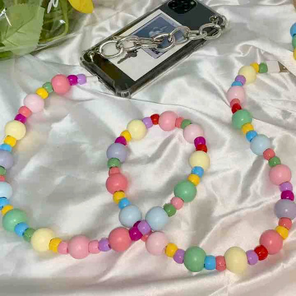 Cable USB Diseño Tronco Colores Pastel 1 Metro con Cuentas