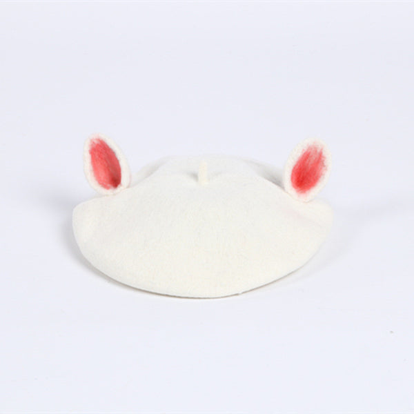 Boina de Lana Artesanal Blanca con Orejas de Gato - Estilo Pintor