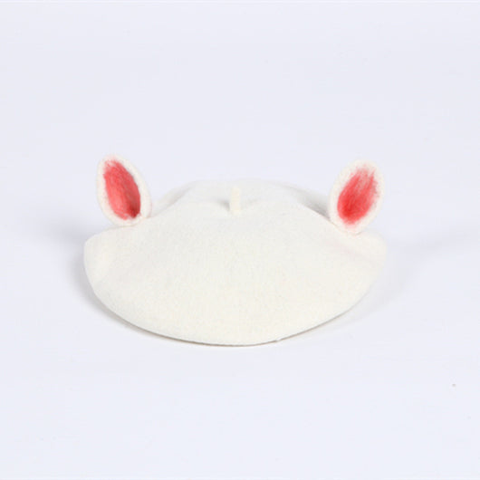 Boina de Lana Artesanal Blanca con Orejas de Gato - Estilo Pintor - Image 2