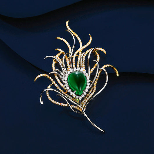 Broche Pavo Real Dorado con Circonitas Verdes - Diseño Elegante Bicolor - Image 8