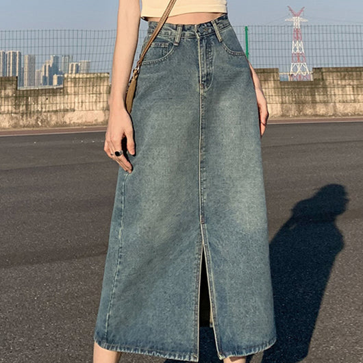 Falda Denim Cintura Alta con Abertura - Image 15