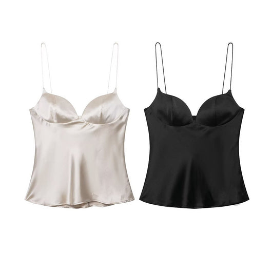 Top Satinado Escotado Corazón Ajustado para Mujer