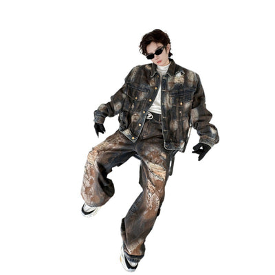 Chaqueta Vaquera Vintage con Jeans Rotos - Conjunto Holgado para Hombre - Image 7