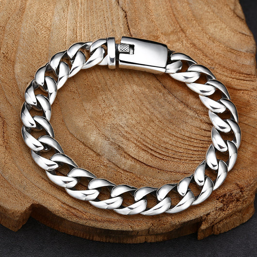 Pulsera Cubana de Plata 925 Estilo Nacional Brillo Espejo