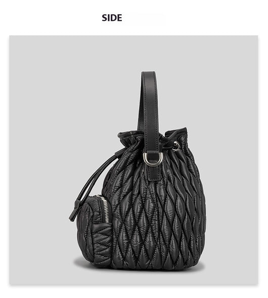 Bolso de Hombro Acolchado Nylon con Cordón y Diseño Rombo - Image 10