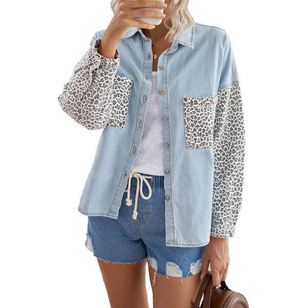 Blusa Casual con Estampado de Leopardo y Bolsillos Funcionales