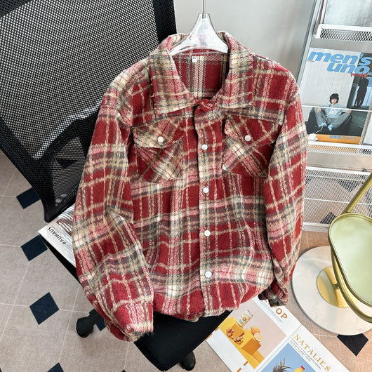 Chaqueta Camisa de Lana a Cuadros con Botones para Hombre - Image 7