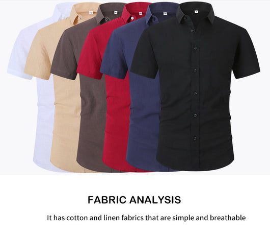 Camisa Lino Fresco Manga Corta Transpirable Color Sólido - Image 11