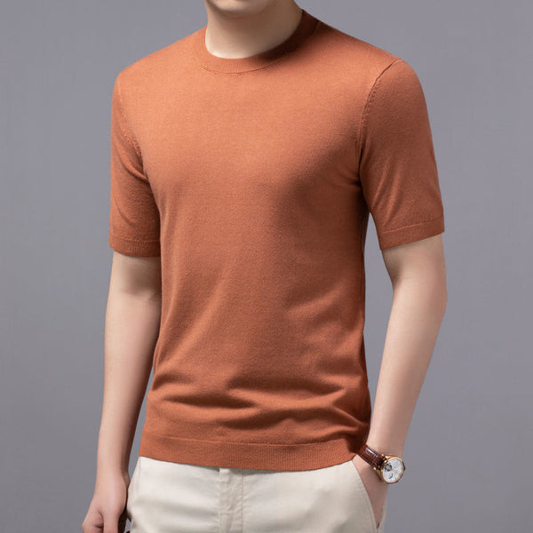 Camiseta Básica de Punto Cuello Redondo Manga Corta para Hombre