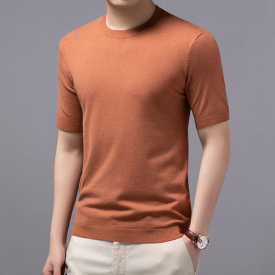 Camiseta Básica de Punto Cuello Redondo Manga Corta para Hombre - Image 2