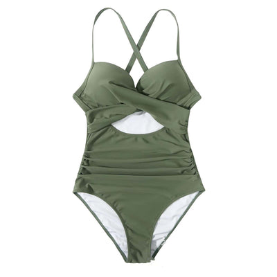 Traje de Baño de Talla Grande para Mujer con Hombros Descubiertos y Estampado Multicolor - Image 16