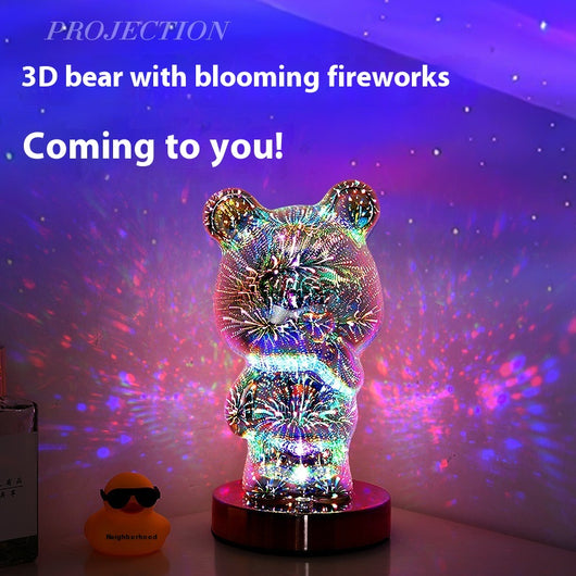 Lámpara LED 3D Fuegos Artificiales Multicolor con Osito USB para Mesita de Noche - Image 2