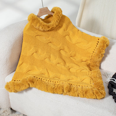 Poncho Suéter Grueso Trenzado con Cuello Alto - Image 16