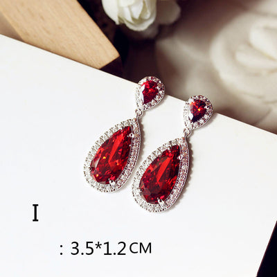 Aretes Largos de Novia con Rubí Rojo Paloma Talla Cuadrada Redonda - Image 34