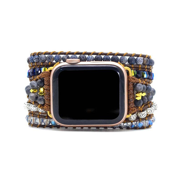 Pulsera Envolvente de 5 Capas Ónix Desgastado con Correa Trenzada Boho
