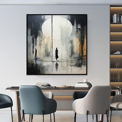 Cuadro Abstracto Blanco y Negro Pintura al Óleo Artesanal Decoración Neoclásica - Image 2