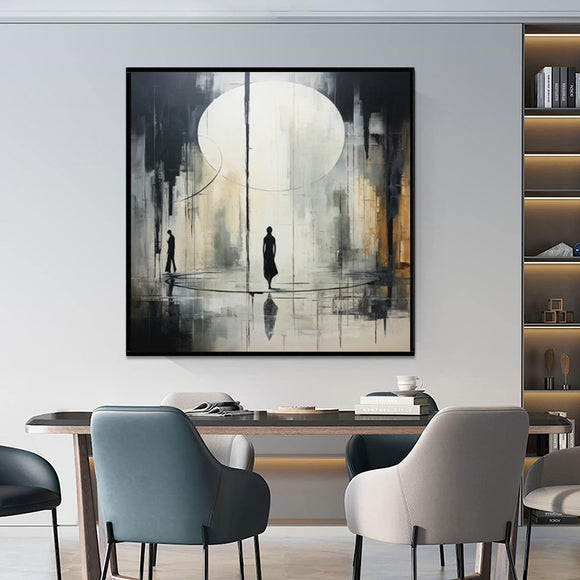Cuadro Abstracto Blanco y Negro Pintura al Óleo Artesanal Decoración Neoclásica