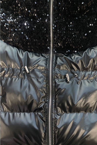 Chaqueta Acolchada con Capucha y Paneles Brillantes de Lentejuelas para Mujer - Image 17