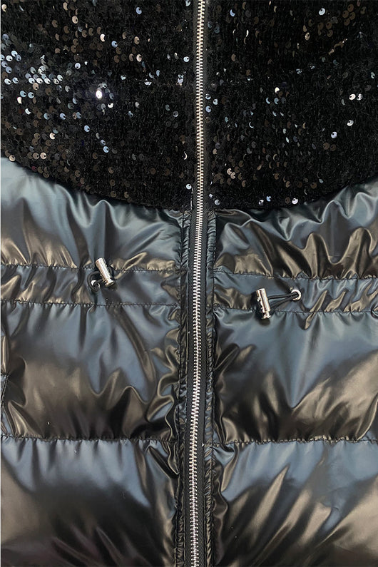 Chaqueta Acolchada con Capucha y Paneles Brillantes de Lentejuelas para Mujer - Image 17