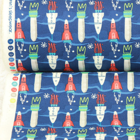 Tela de Algodón Puro Estilo Nórdico con Estampado de Cohete para Proyectos Artesanales