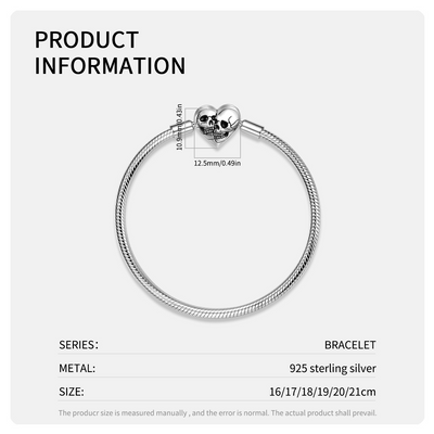 Pulsera de Plata Esterlina S925 Cadena Hueso de Serpiente con Calavera Doble - 3MM - Image 8