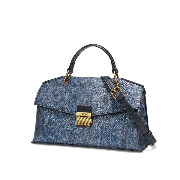 Bolso de Mano Azul con Textura de Serpiente - Diseño Premium para Mujer