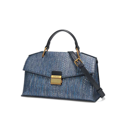 Bolso de Mano Azul con Textura de Serpiente - Diseño Premium para Mujer - Image 2
