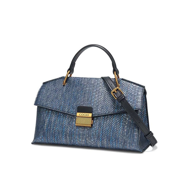 Bolso de Mano Azul con Textura de Serpiente - Diseño Premium para Mujer