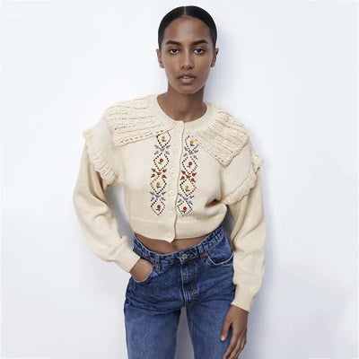 Cardigan Tejido Calado con Cuello Hueco para Otoño Temprano - Image 4