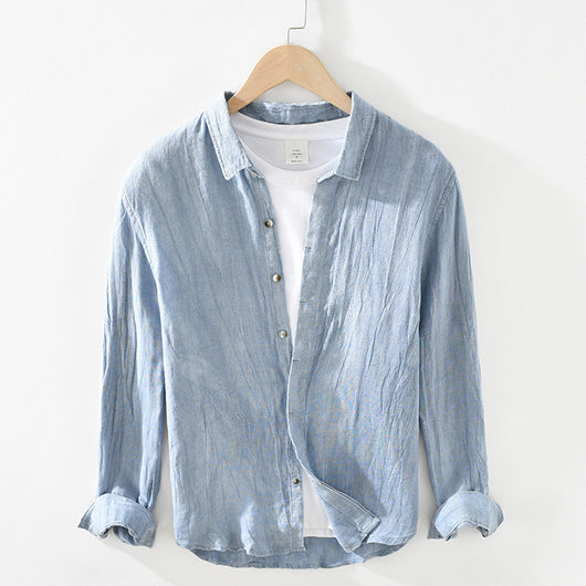 Camisa de Lino Arrugada con Mangas Largas para Hombre - Image 2