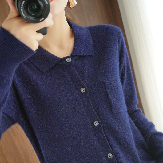 Cardigan de Cashmira Suelta con Solapa y Color Sólido para Mujer POLO - Image 10