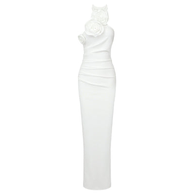 Vestido Largo Blanco con Halter Floral de Diseño Elegante - Image 5