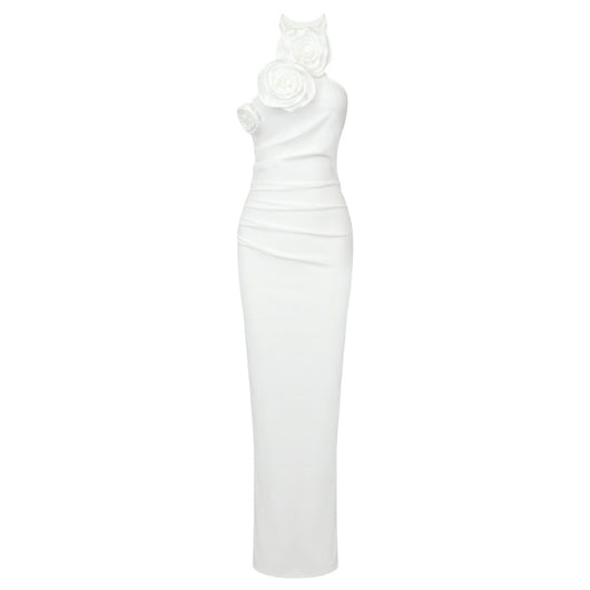 Vestido Largo Blanco con Halter Floral de Diseño Elegante - Image 5