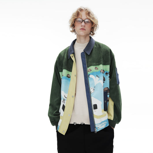 Chaqueta de Gamuza Estilo Retro Patchwork para Hombre