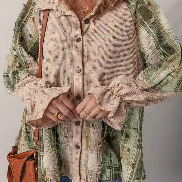 Camisa Cuadros Mujer con Detalles Rasgados y Volantes