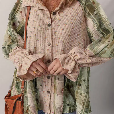 Camisa Cuadros Mujer con Detalles Rasgados y Volantes