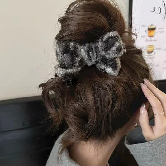 Clip Tiburón de Felpa Leopardo con Moño para Recogido Elegante