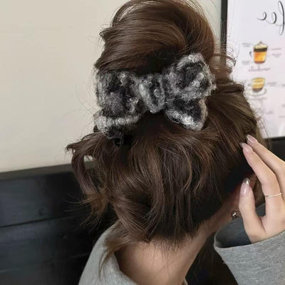 Clip Tiburón de Felpa Leopardo con Moño para Recogido Elegante