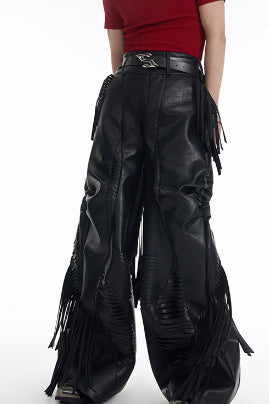 Pantalones de Cuero PU con Diseño Exclusivo y Detalles de Borla - Image 11