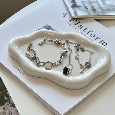 Bandeja de Almacenamiento de Joyas de Cerámica Cloud Lujo Minimalista