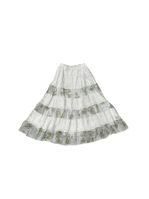 Falda Floral de Cintura Baja con Detalles de Costura en Gasa - Image 6