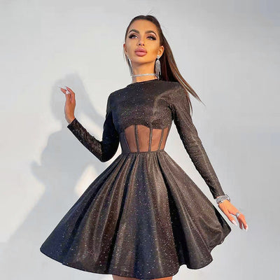 Vestido Elegante de Seda Brillante con Escote Redondo y Vuelo Sensual - Image 10